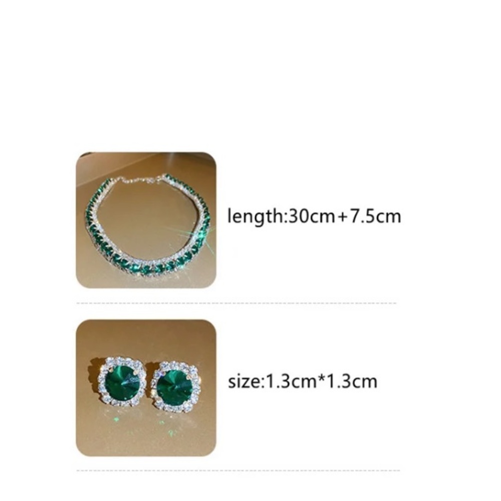 🌟 Green Rhinestone Earrings Chocker Necklace Set - Picture 3 of 5